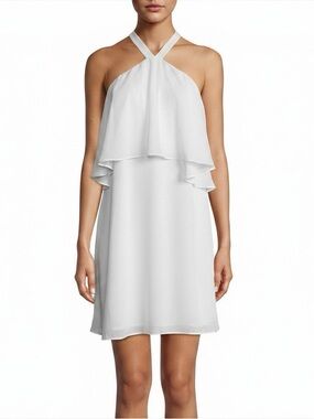 NWT | Krisa | Halter Ruffle Chiffon Mini Dress | Off White | Medium
